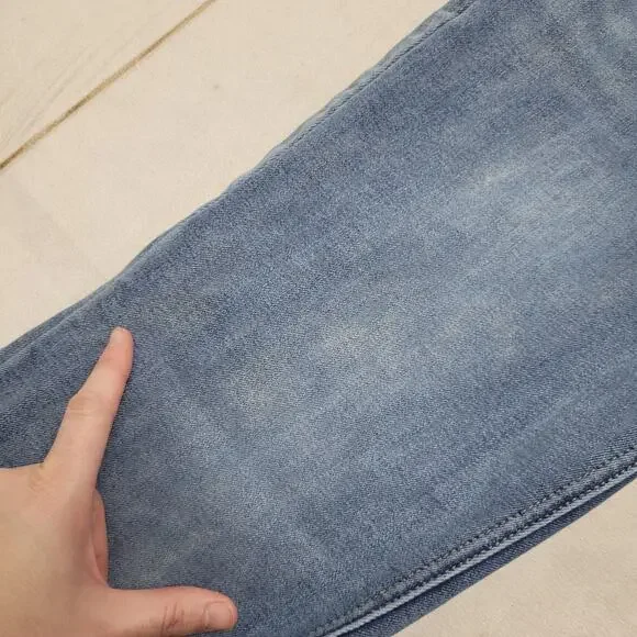 Kancan high rise flare jeans stretch raw hem boho 27 flap pockets short - Picture 5 of 8